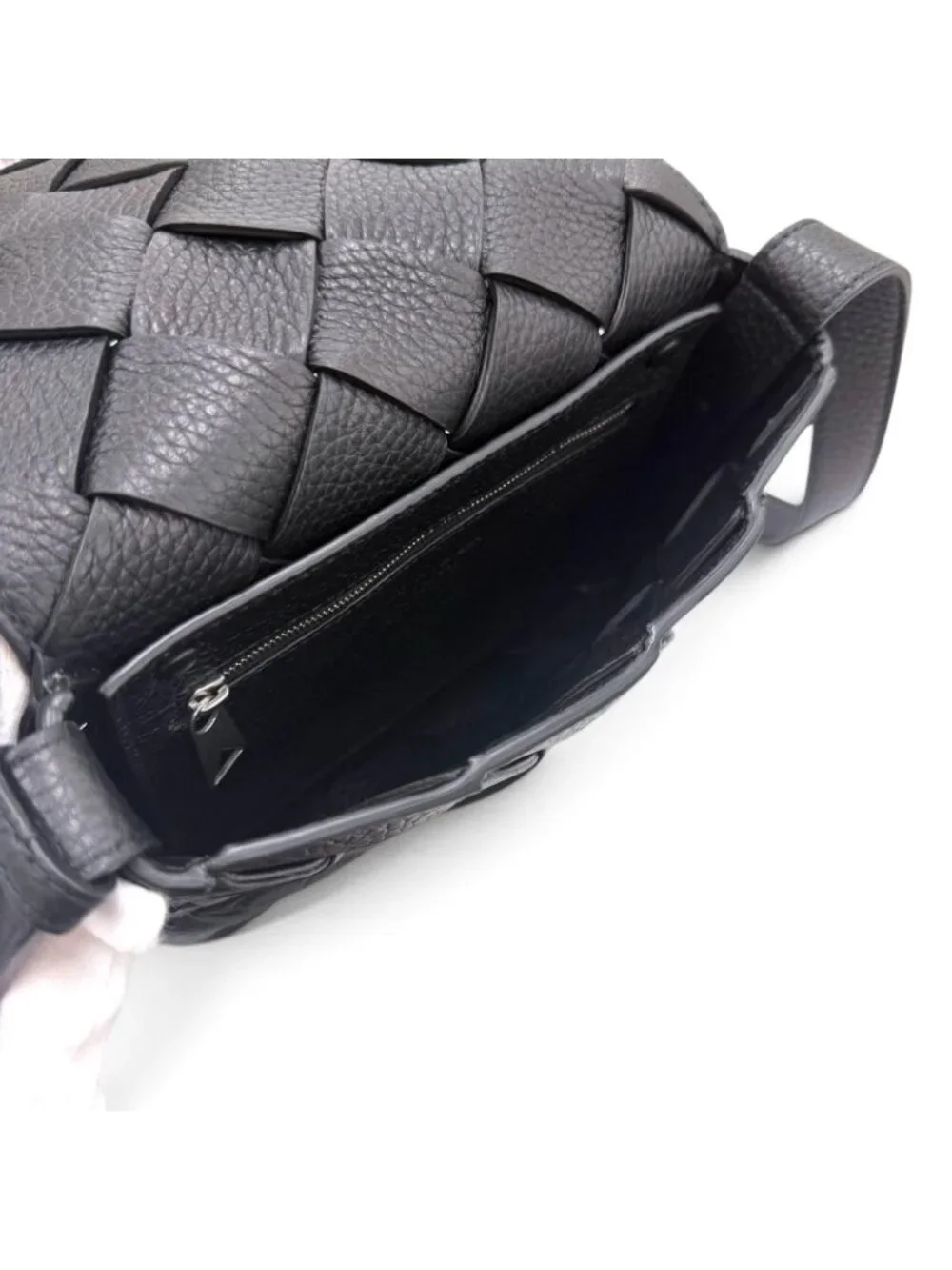 Bottega Veneta Diago Gray Leather Intrecciato Shoulder Bag Black